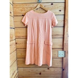 Vintage Handmade Peach 100% Linen Short Sleeve Shift Dress Women Small Retro 60s